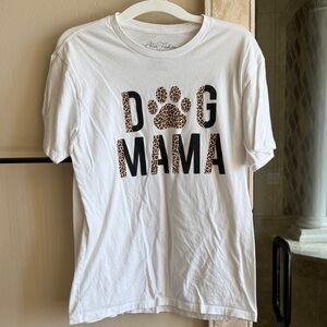 Pet Lover 'Dog Mama' Tee with Leopard Paw Accent - White